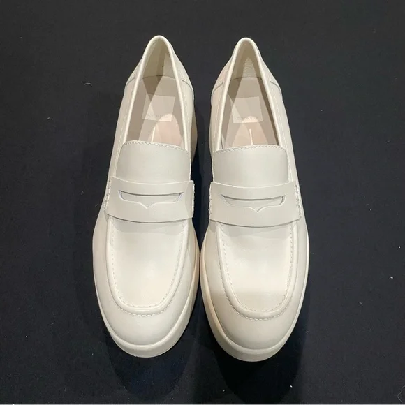 New! Dolce Vita Yanni Platform Leather Penny Loafer Cream - Picture 9 of 12